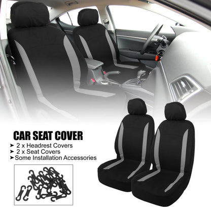 Set of 4 Universal Car Seat Covers with Headrest Covers - Gray Black