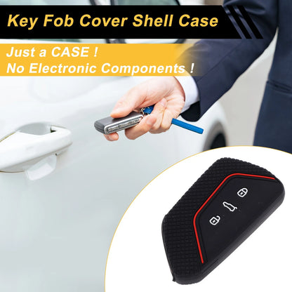 Silicone Car Key Case for VW Golf 8 (2020–Present) - Black Red - 3 Buttons