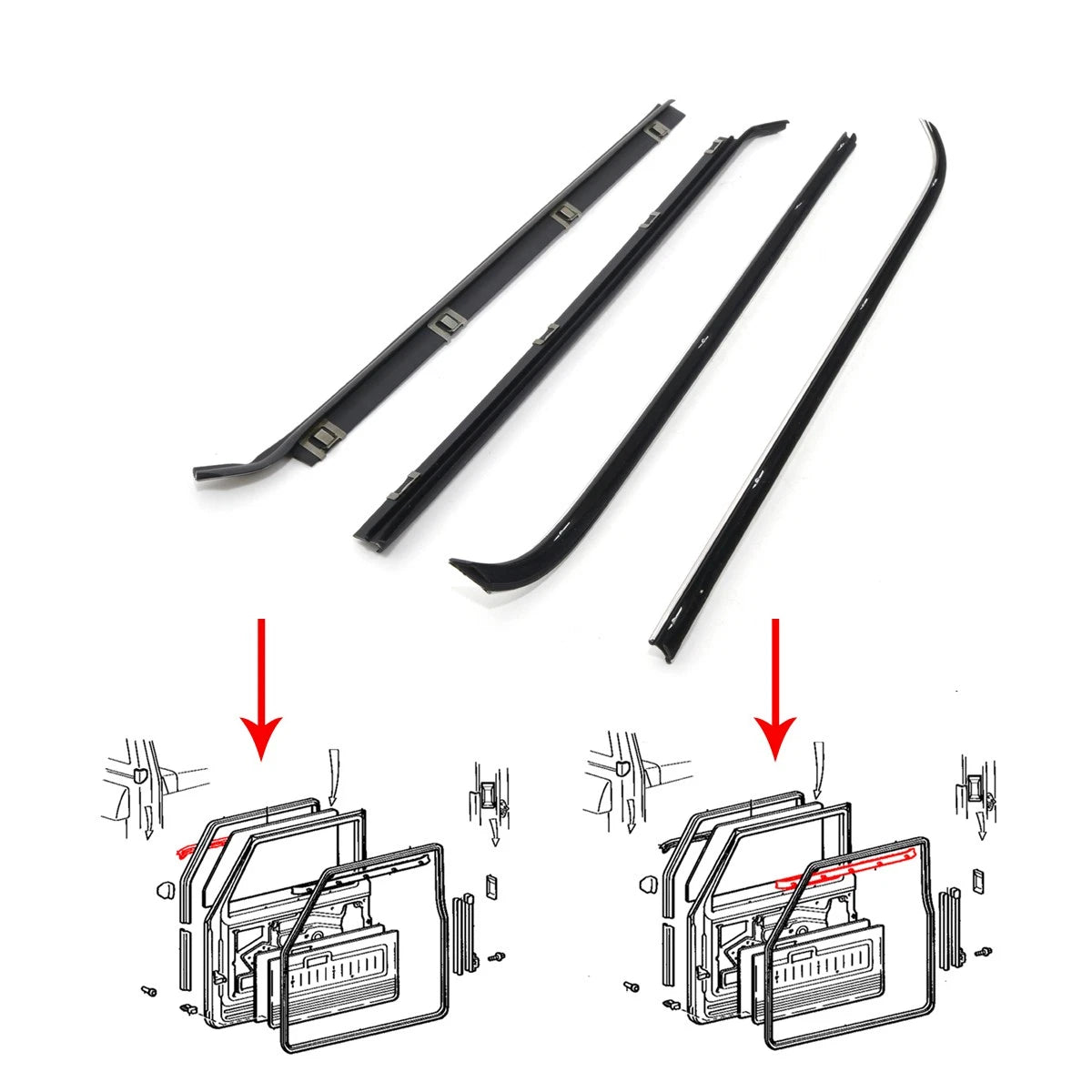 Set of 2 Door Glass Weatherstrips for Toyota Land Cruiser BJ46 FJ43 HJ47 (1975–1984)