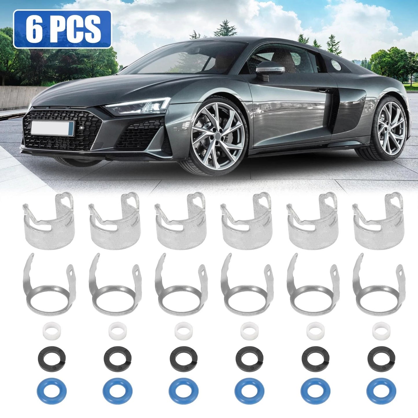 Set of 6 Fuel Injection Valve Seals O-Ring Kit for Audi A4 A6 (2002–2008)