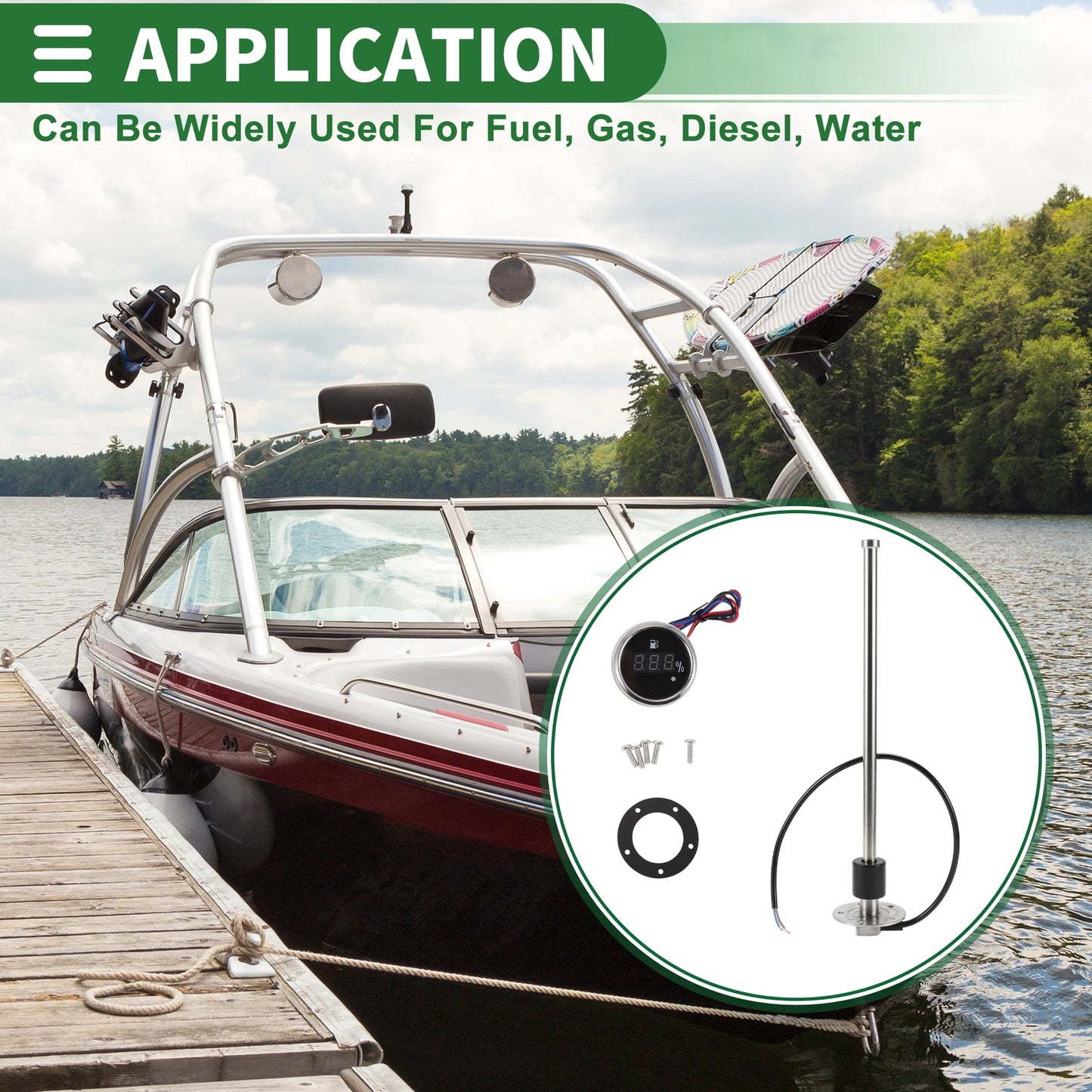 Fuel Sending Unit and Gauge Kit 0-190 Ohm for Boat Car Vehicle (0-190)