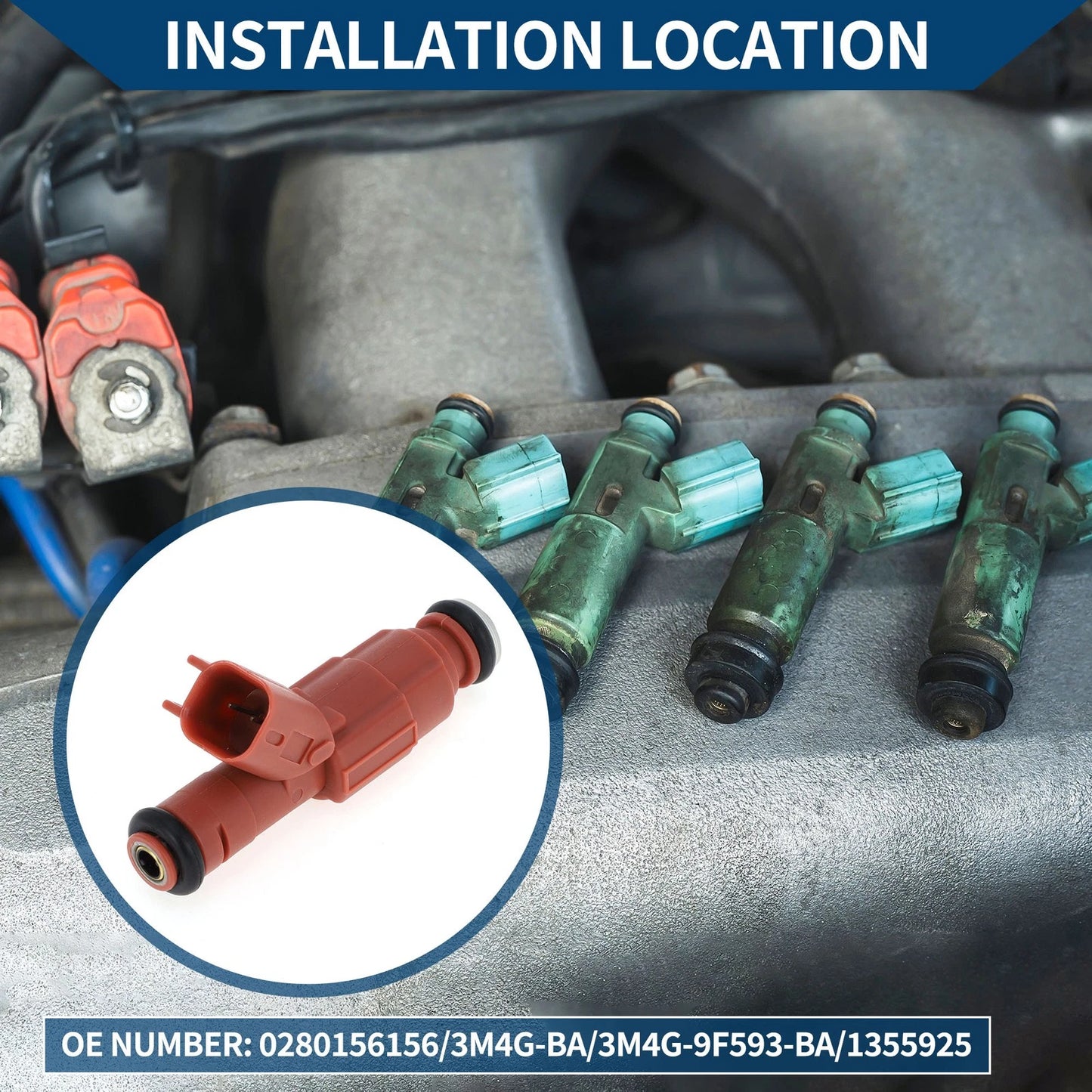 Fuel Injector No.0280156156/3M4G-BA for Mazda 6 (2003–2004) 1 Pc Red