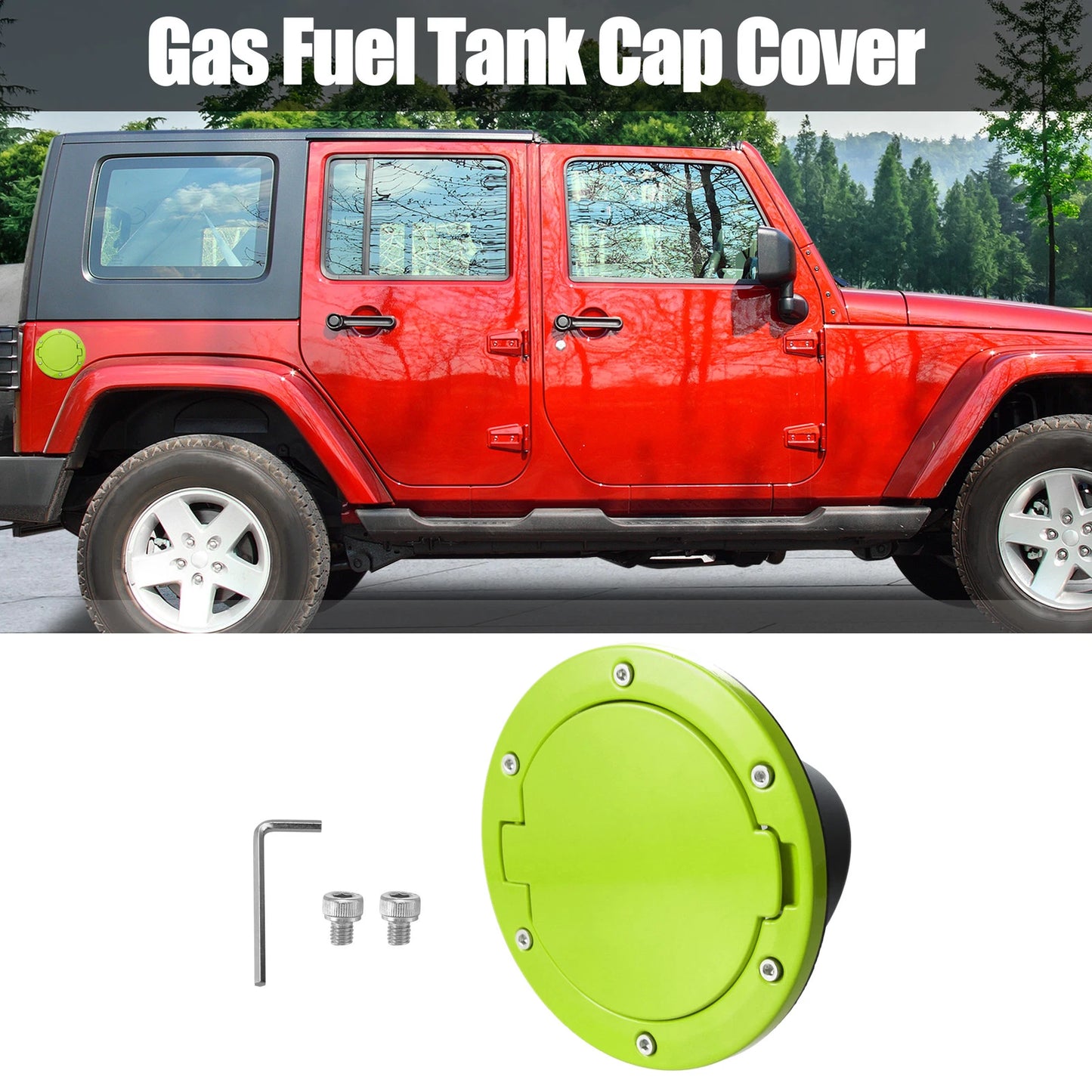 Green Aluminum Alloy Gas Fuel Tank Cap Cover for Jeep Wrangler (2007–2017)