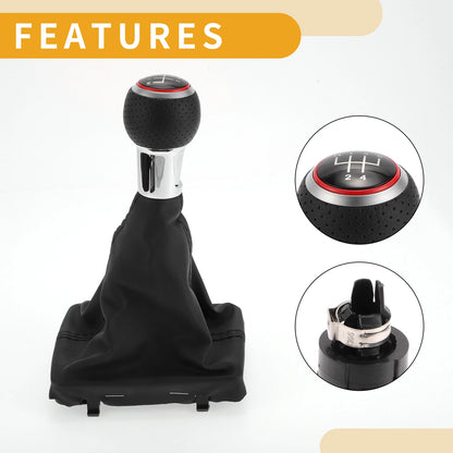5 Speed Gear Shift Knob with Boot for Audi A3 (2008–2013) Faux Leather