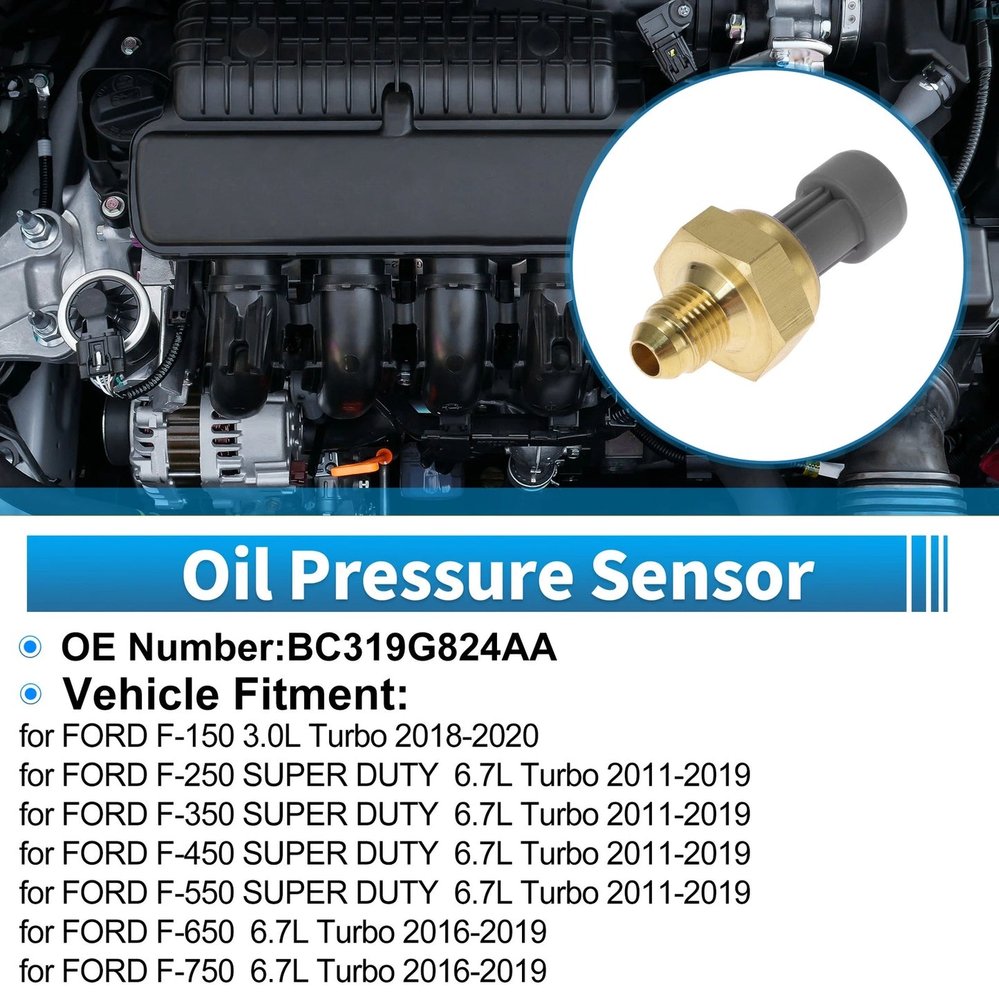 Engine Oil Pressure Sensor No.BC319G824AA for Ford F-150 3.0L Turbo (2018–2020)