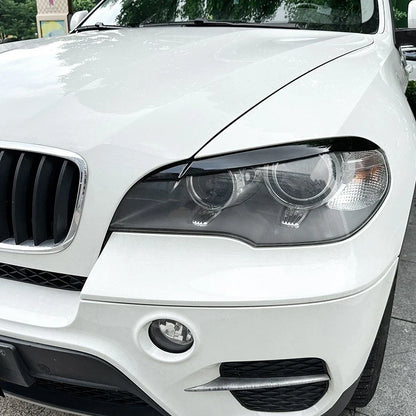 Gloss Black Headlight Eye Lid Eyebrow Trim Cover for BMW X5 E70 (2008–2013)