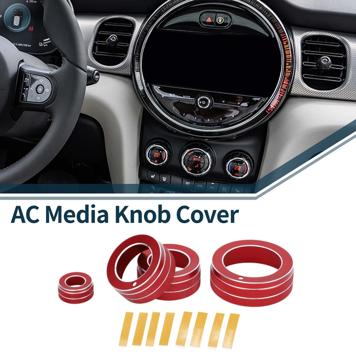 Set of 4 AC Media Volume Switch Knob Cover Rings for Mini Cooper (2014–2022) Red