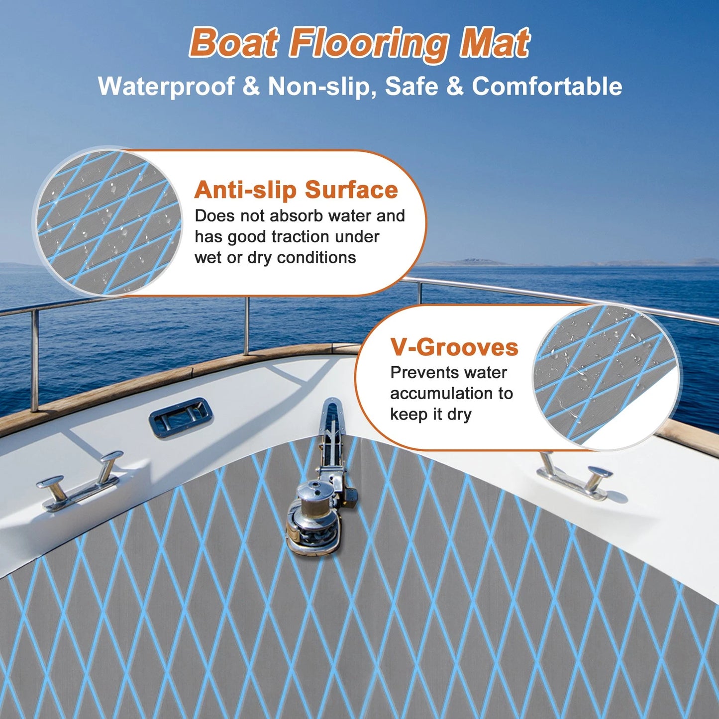Self-Adhesive Boat Flooring Strip 96"L x 24"W Light Gray with Blue Line