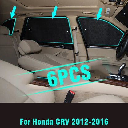 Side Window Camp Black Silver Privacy Sunshade 6pcs for Honda CR-V (2012–2016)