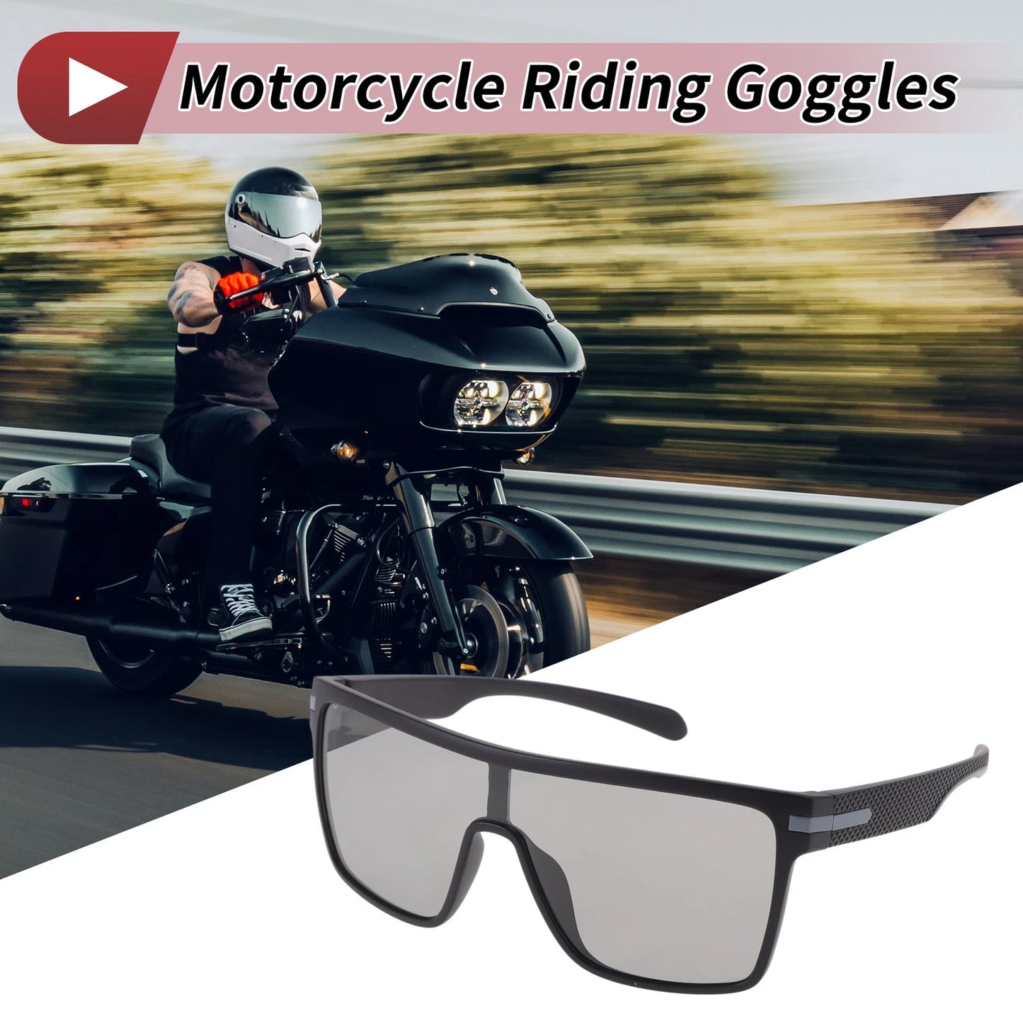 Set of 1 Motorcycle Riding Goggles for Universal Fit (Light Gray Lens)