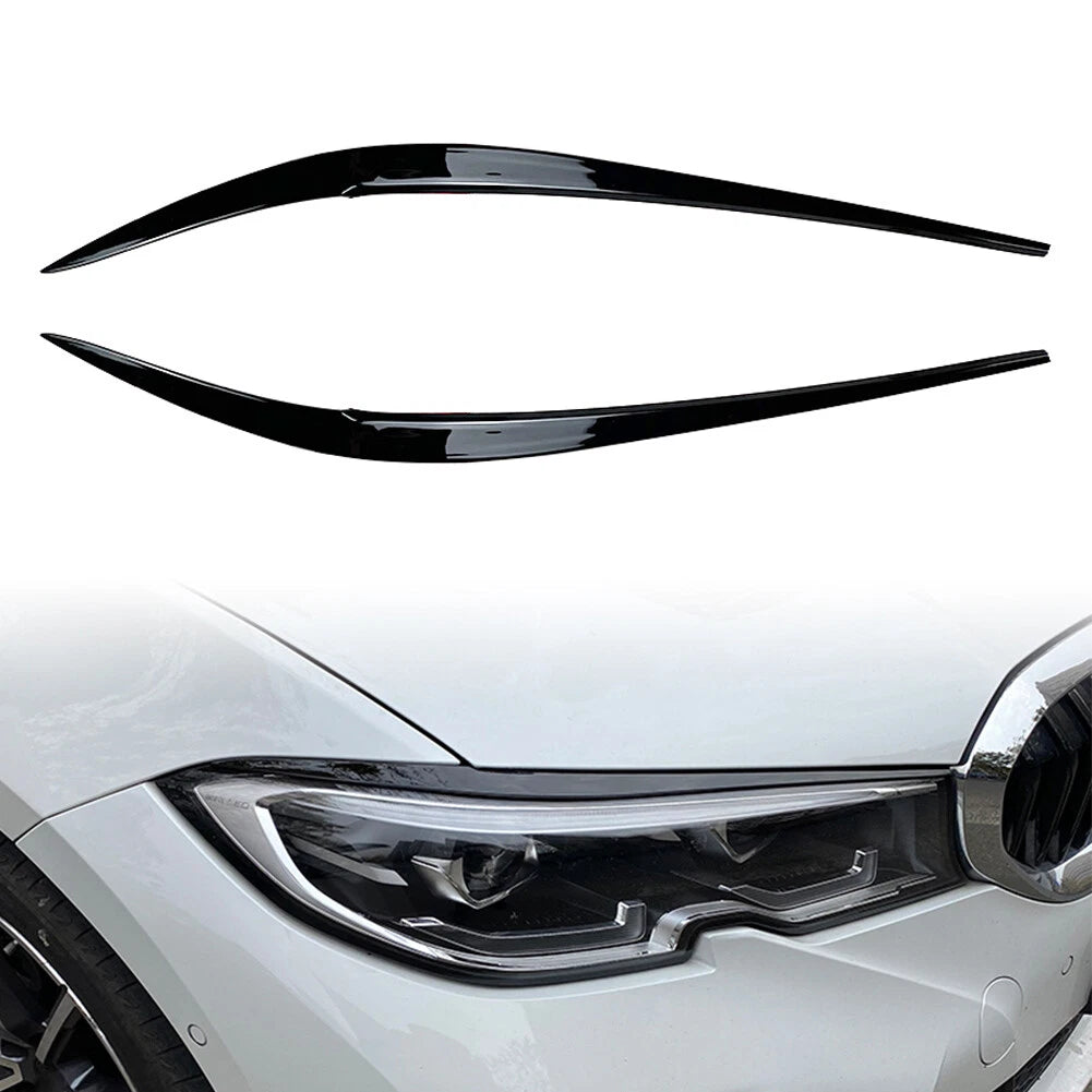 2X Headlight Eyebrow Eyelid Cover for BMW 3 Series G20 (2019–2021) Glossy Black