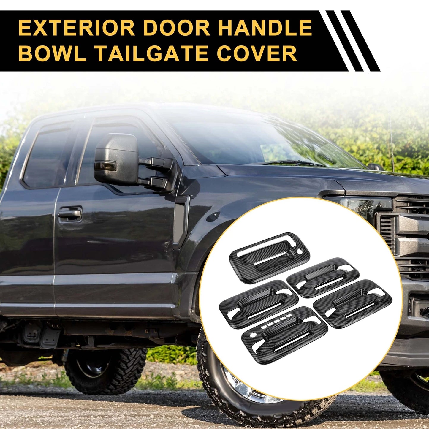 Set of 4 Exterior Door Handle Covers for Ford F-150 (2015–2023) - Black Fiber Pattern