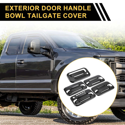 Set of 4 Exterior Door Handle Covers for Ford F-150 (2015–2023) - Black Fiber Pattern