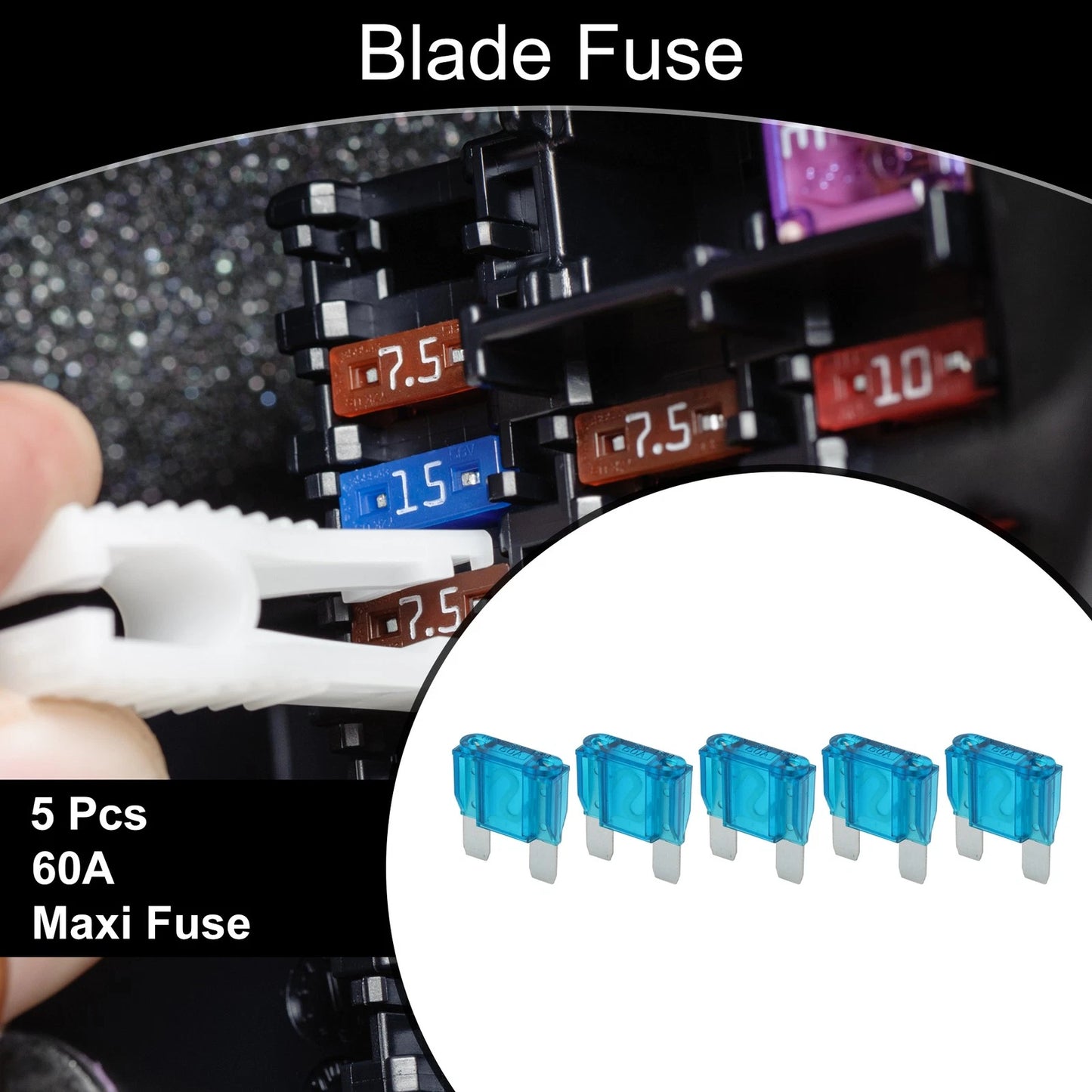 Set of 5 Maxi Fuse 60A Blade Fuse for Car Boat Truck RV Motorcycle