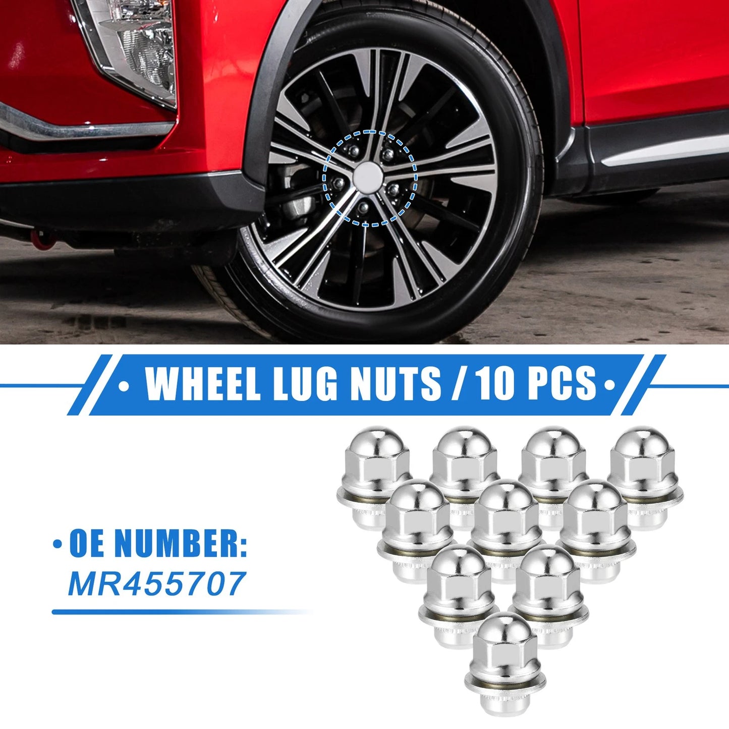 10 Pcs M12x1.5 Wheel Lug Nuts for Mitsubishi Endeavor Outlander (2004–2013) No.MR455707