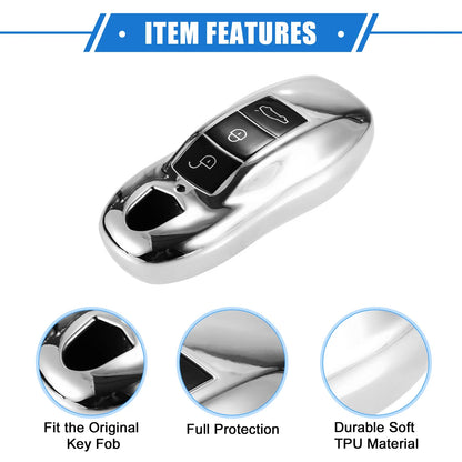 3 x Button Car Remote Key Fob Cover for Porsche Macan (2014-2022) TPU Silver Tone