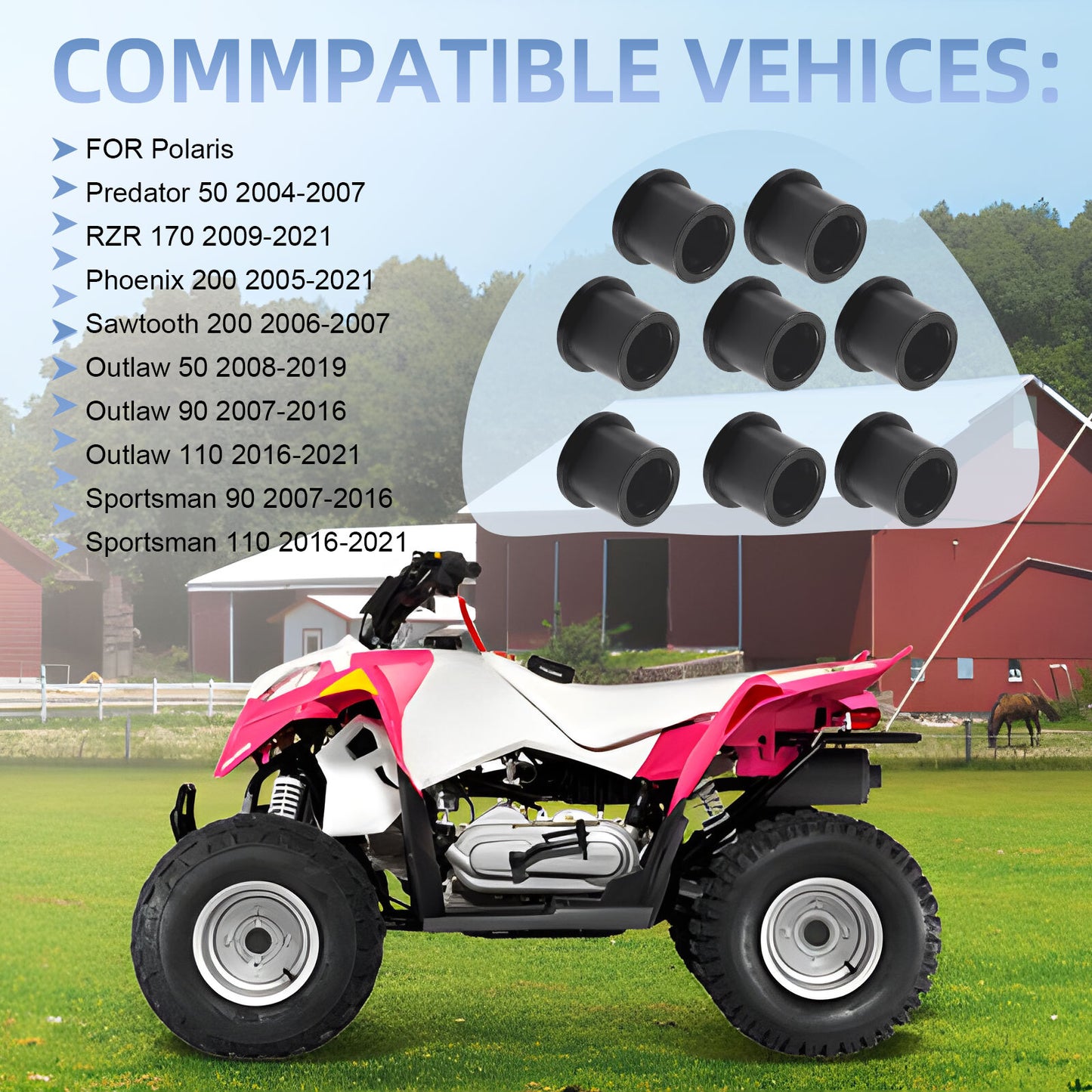 8Pcs Front A-Arm Bushing Set for Polaris RZR (2014–2023)