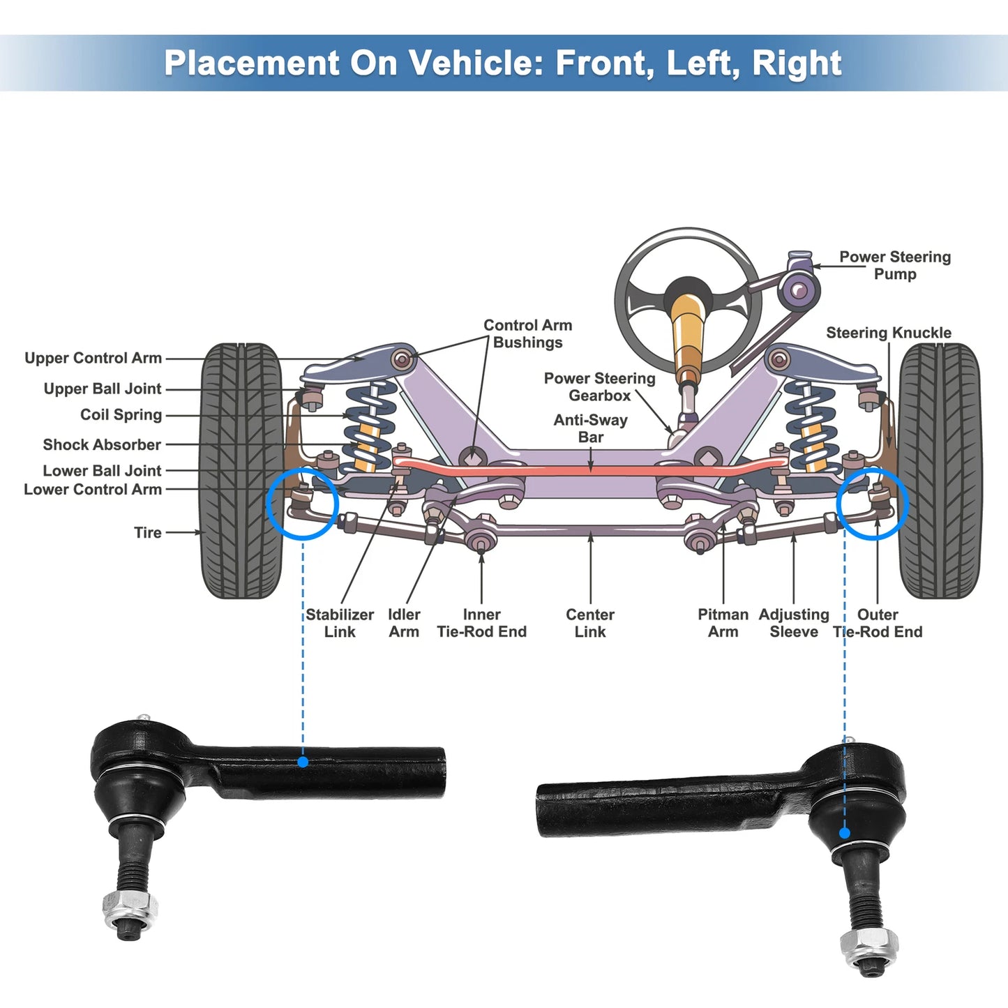 2X Front Tie Rod End ES800223 for Cadillac