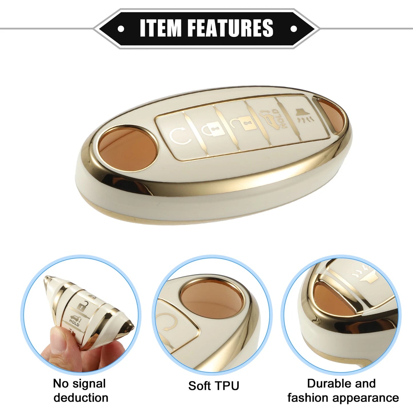 Set of 5 Keyless Remote Key Fob Covers for Infiniti Q30 (2016–2018) White
