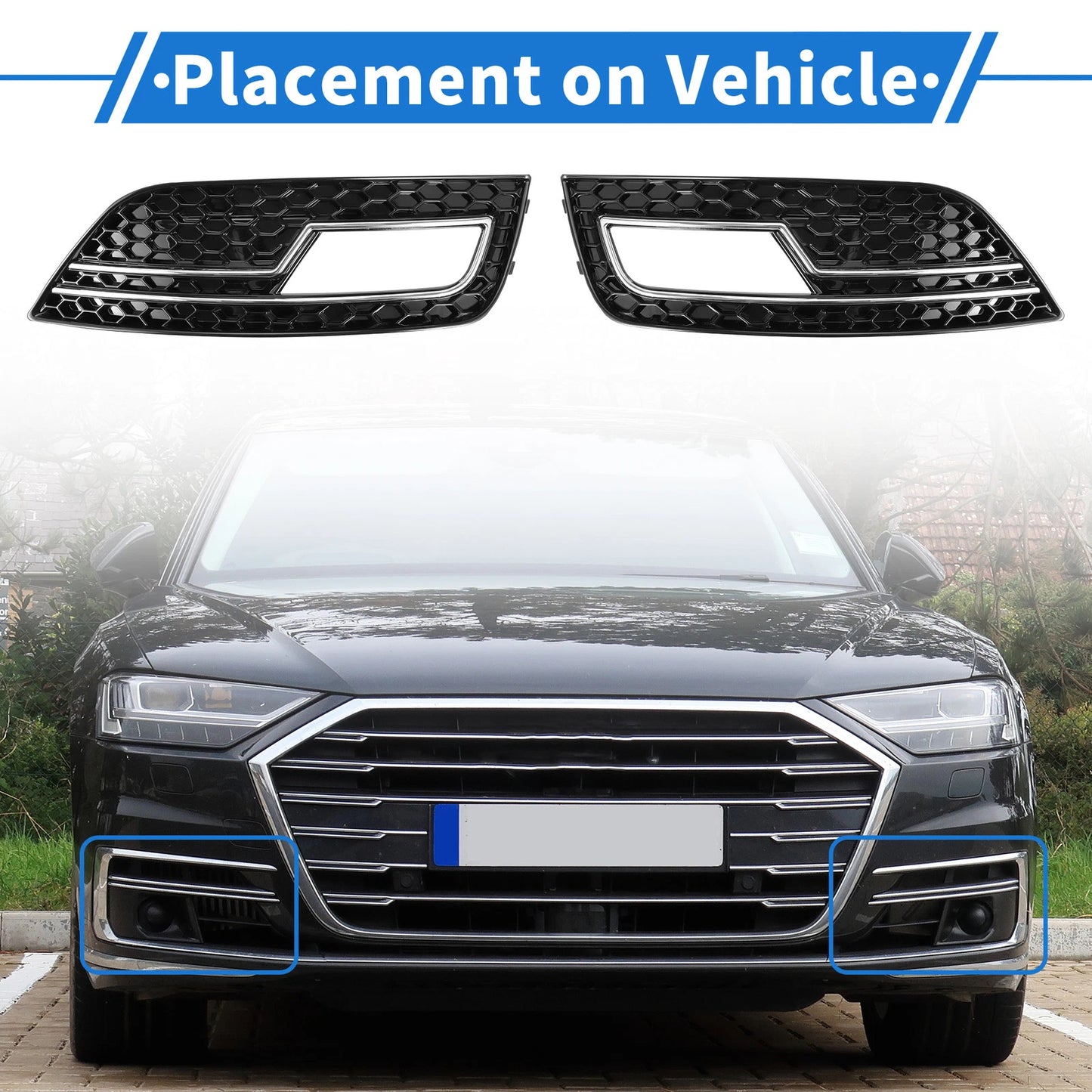 1 Pair Front Fog Light Grill for Audi A4L B9 S4 RS4 (2017–2023) No. 8K0807681K/8K0807682K