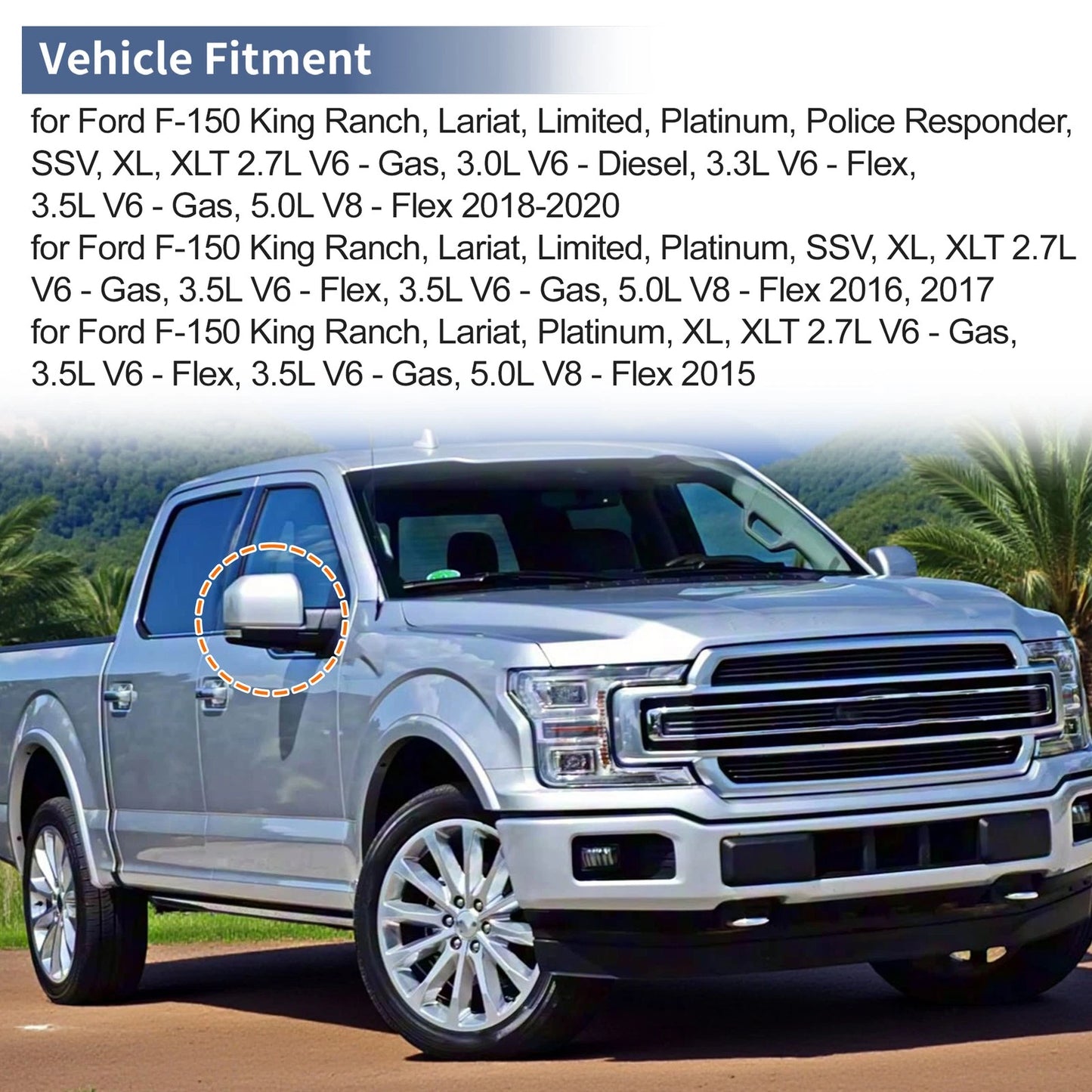 Pair of Mirror Cover Cap for Ford F-150 (2015–2020) FL3Z-17D743-BA Glossy Black