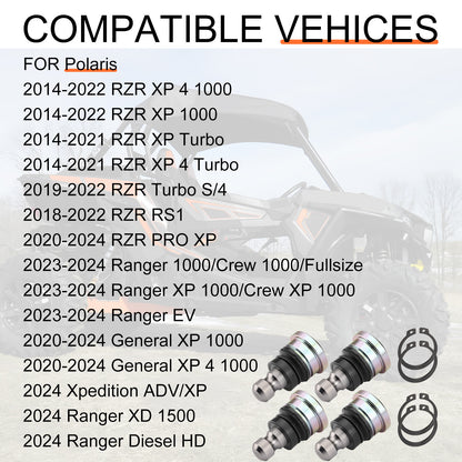 Set of 4 Upper Lower Front Ball Joints for Polaris RZR XP 1000 (2014–2022)