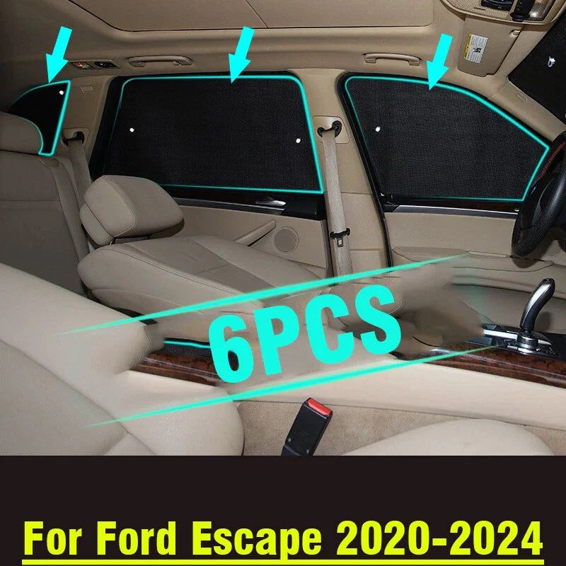 6 x Side Window Camp Black Silver Privacy Sunshade for Ford Escape (2020–2024)