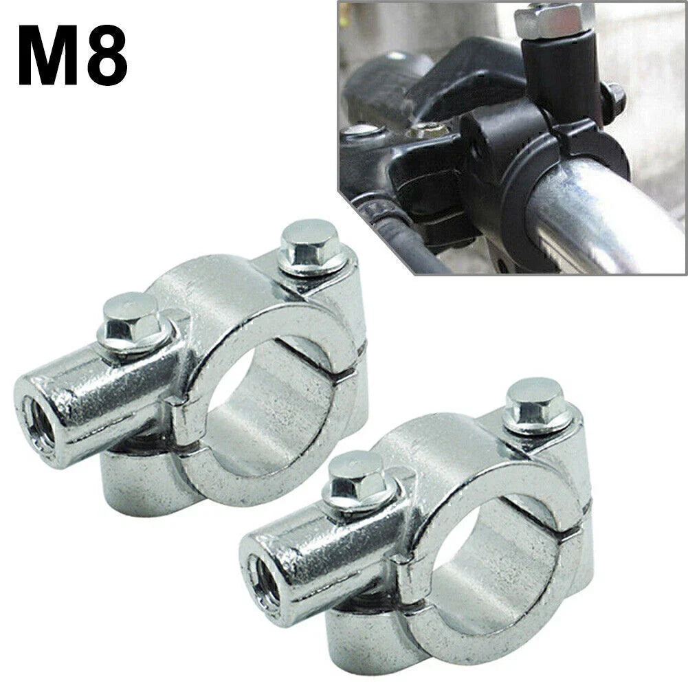 25MM M8 Motorcycle Silver Handlebar Mirror Mount Clamp Adaptor