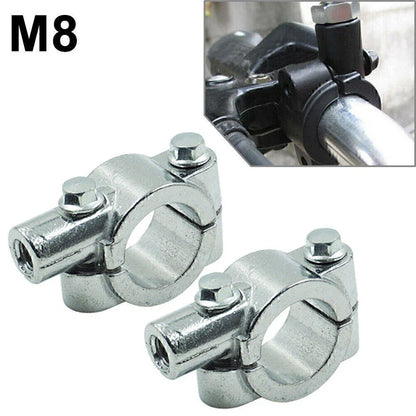 25MM M8 Motorcycle Silver Handlebar Mirror Mount Clamp Adaptor