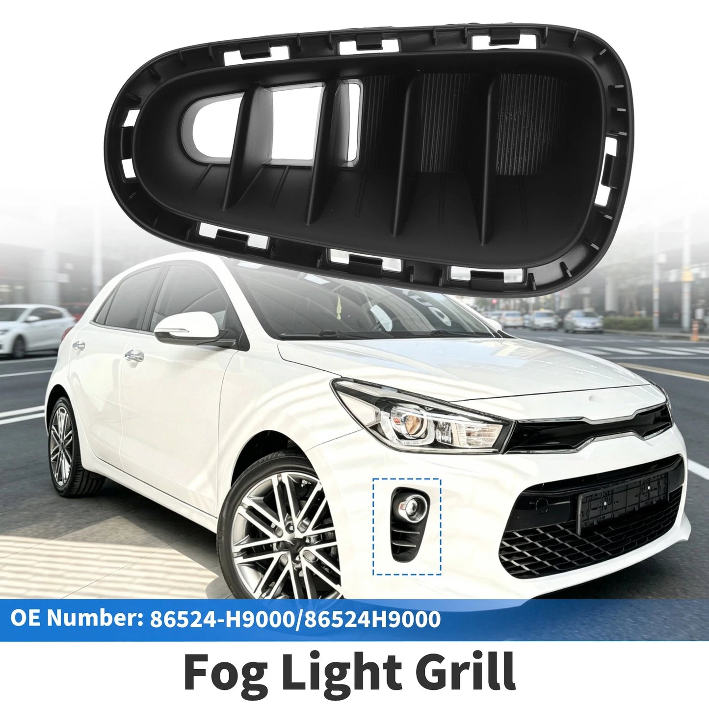 Fog Light Grille for Kia Rio (2018–2020) No. 86524-H9000/86524H9000 Black ABS