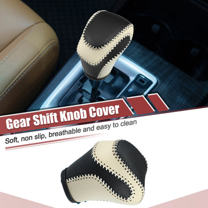 Gear Shift Knob Cover for Toyota Land Cruiser Prado (2018–2023) Black Beige Stitches