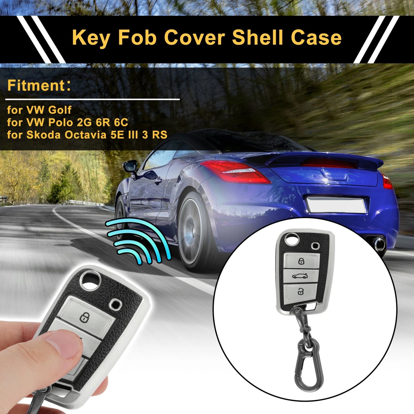 Black TPU Car Key Case for VW Golf (2010–2023) - 3 Buttons Remote Fob
