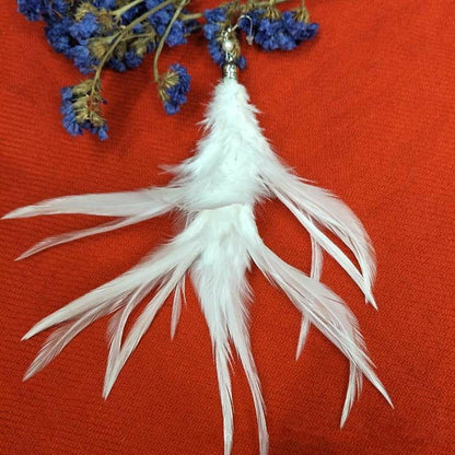 Feather Dangle Earrings for Women - White Long Hook Jewelry
