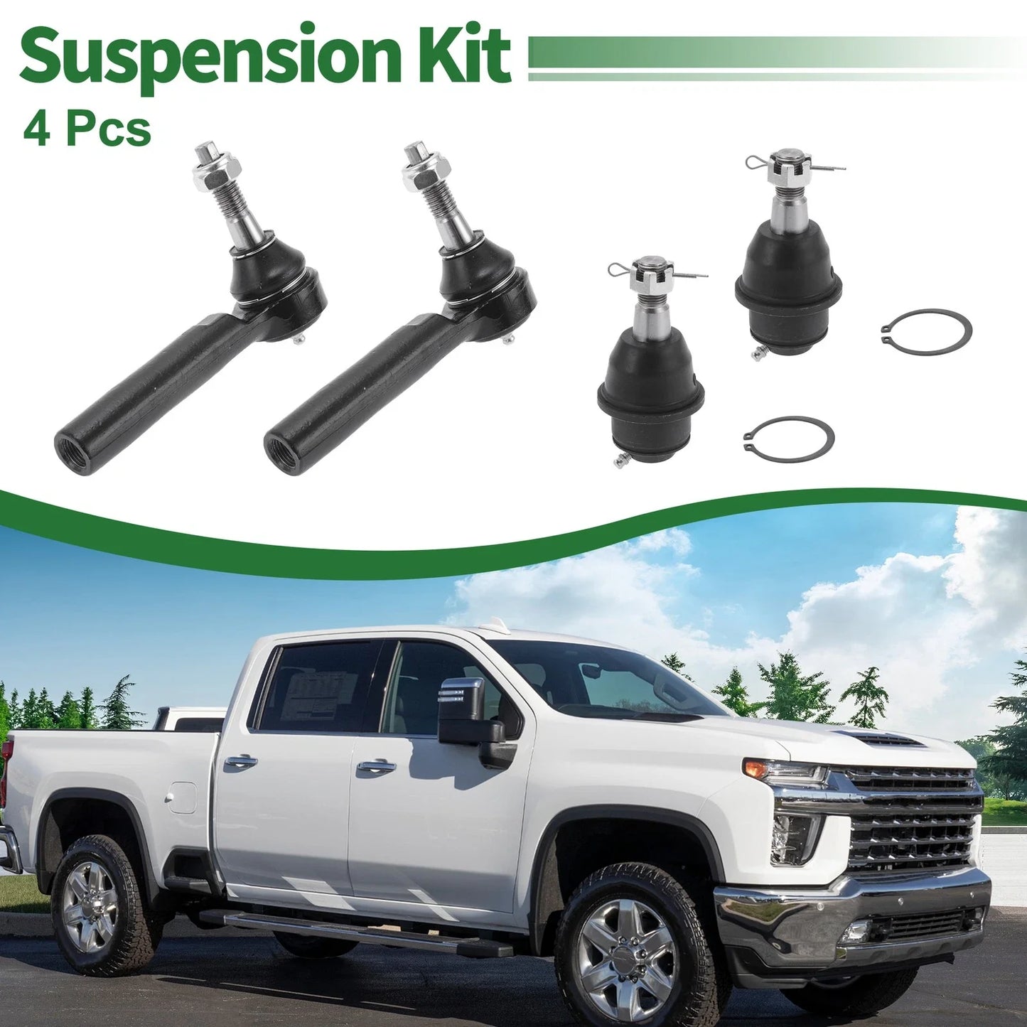 4 Pcs Front Suspension Kit Tie Rod Ends & Ball Joints for Chevrolet Silverado 1500