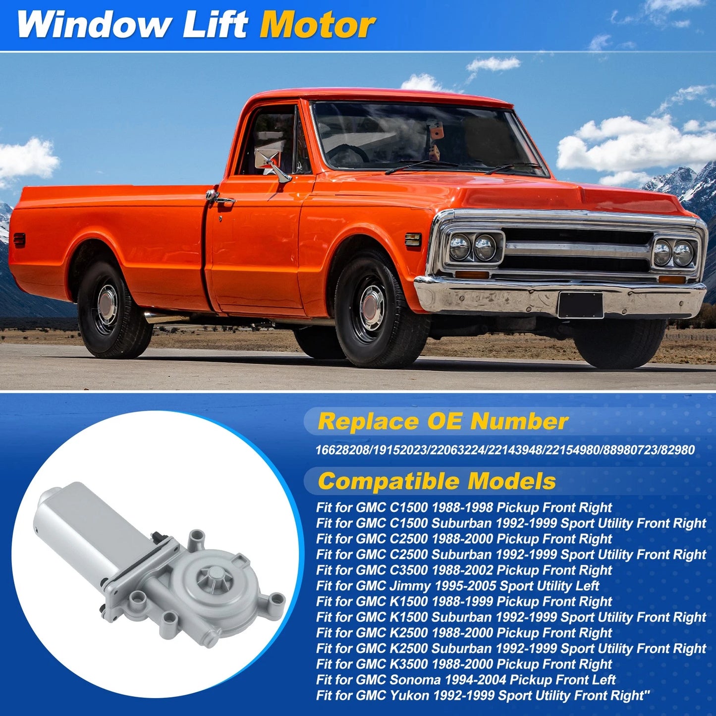 Power Window Lift Motor 16628208 for Chevrolet GMC C1500 C2500 K1500 K2500 (1990–1999)