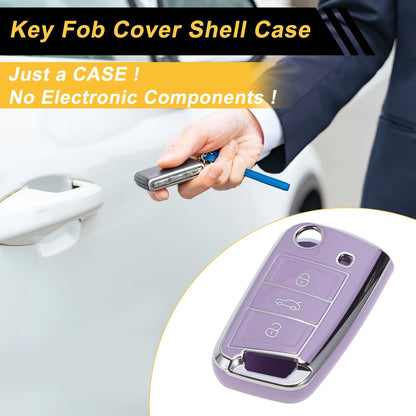 TPU Car Key Case for VW Golf 7 (2013–2020) - 3 Buttons, Purple Silver Tone