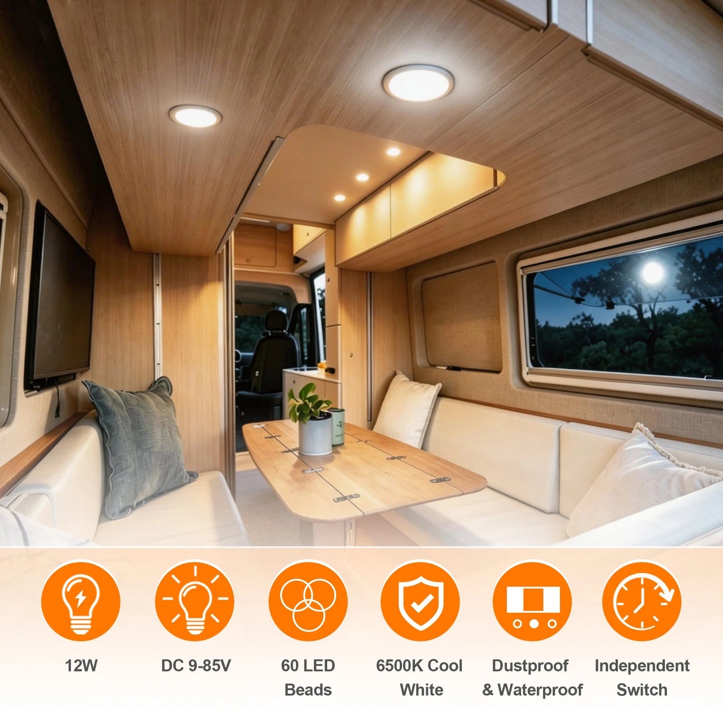LED Interior Dome Light for Car SUV RV Van (12V 24V)