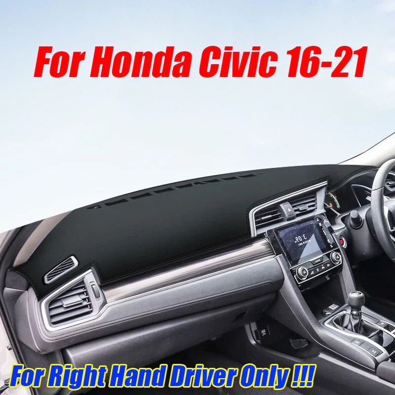 RHD Leather Dashboard Cover Pad Mat for Honda Civic (2016–2021)