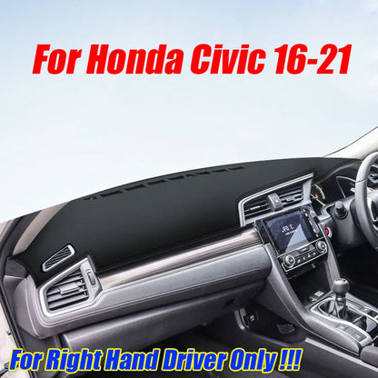 RHD Leather Dashboard Cover Pad Mat for Honda Civic (2016–2021)