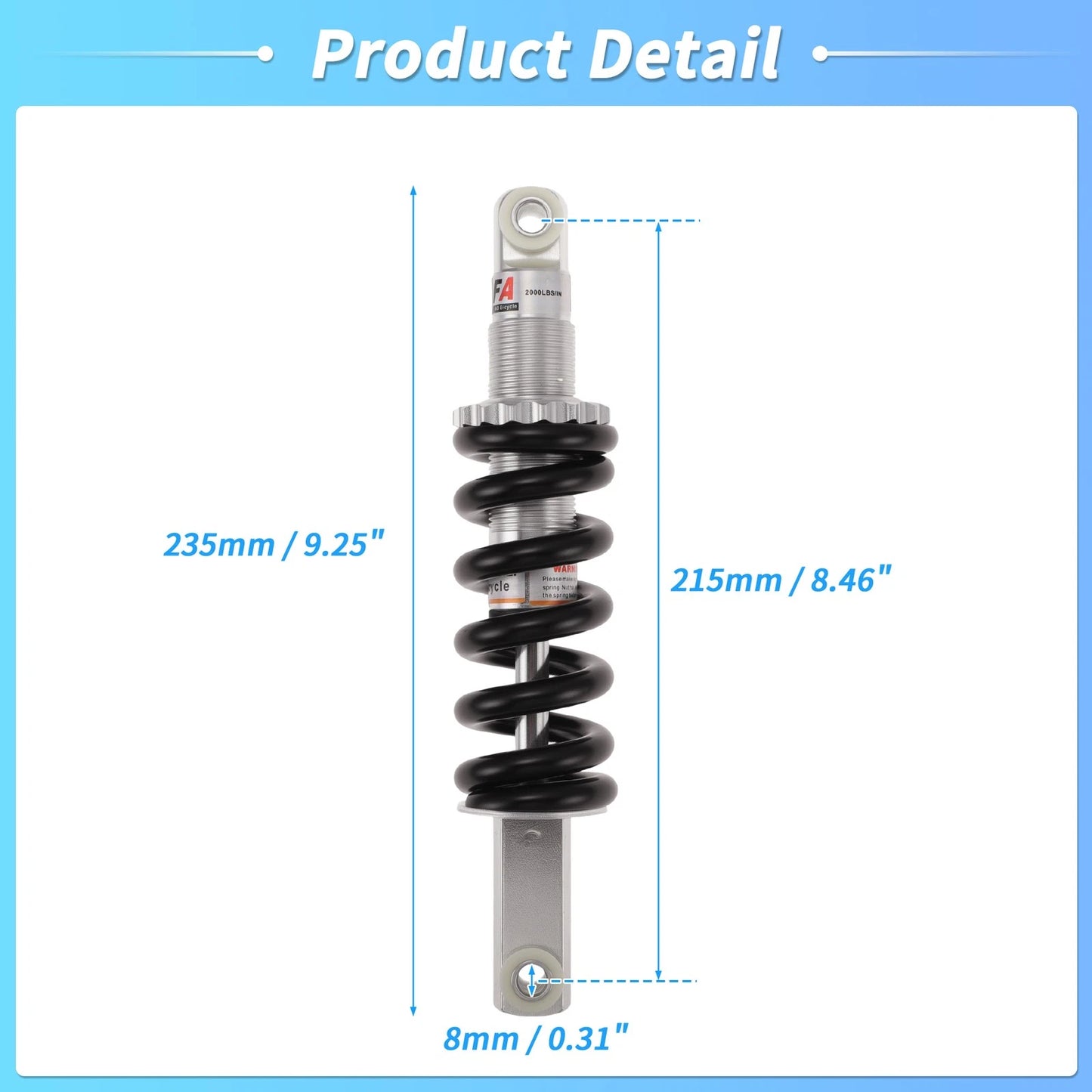 Shock Absorber 215mm 2000lbs for Bicycle Motorcycle (2000–2023)