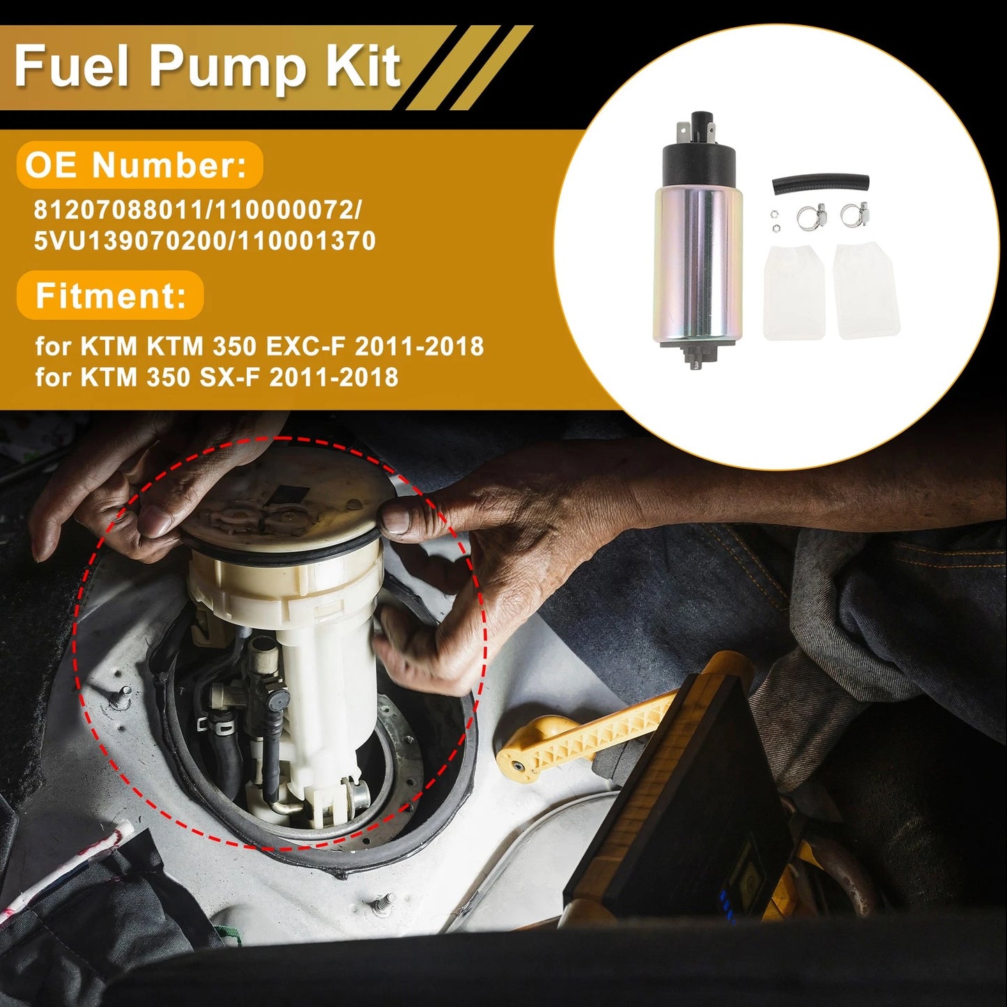 Fuel Pump for KTM 350 EXC-F (2011–2018) Metal Electric 81207088011