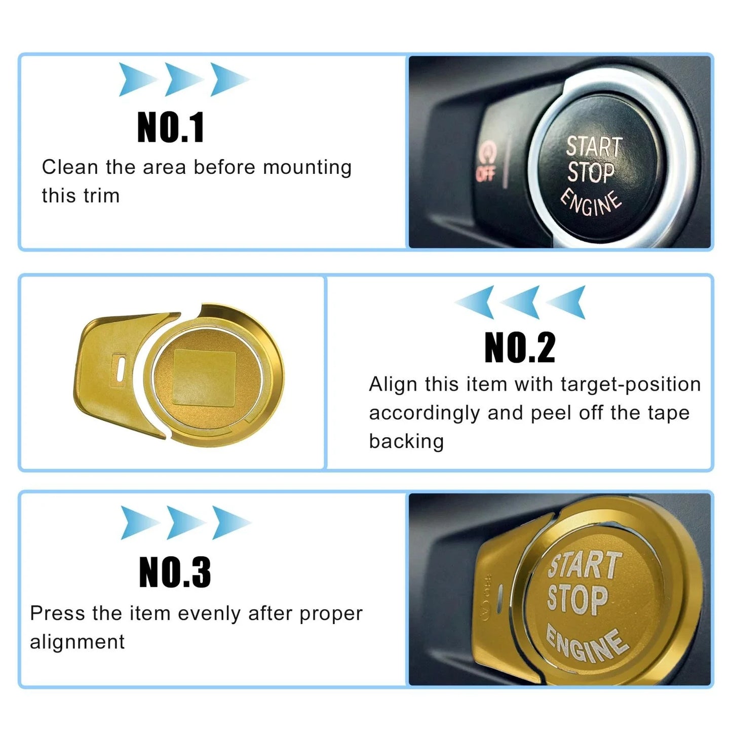 Start Stop Button Cover Sticker Kit for BMW 2 3 3GT 4 5 6 X1 X3 X4 Gold