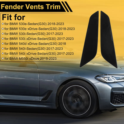 Set of 2 Air Flow Fender Vent Cover Trim for BMW 530e Sedan (2018–2023) Glossy Black