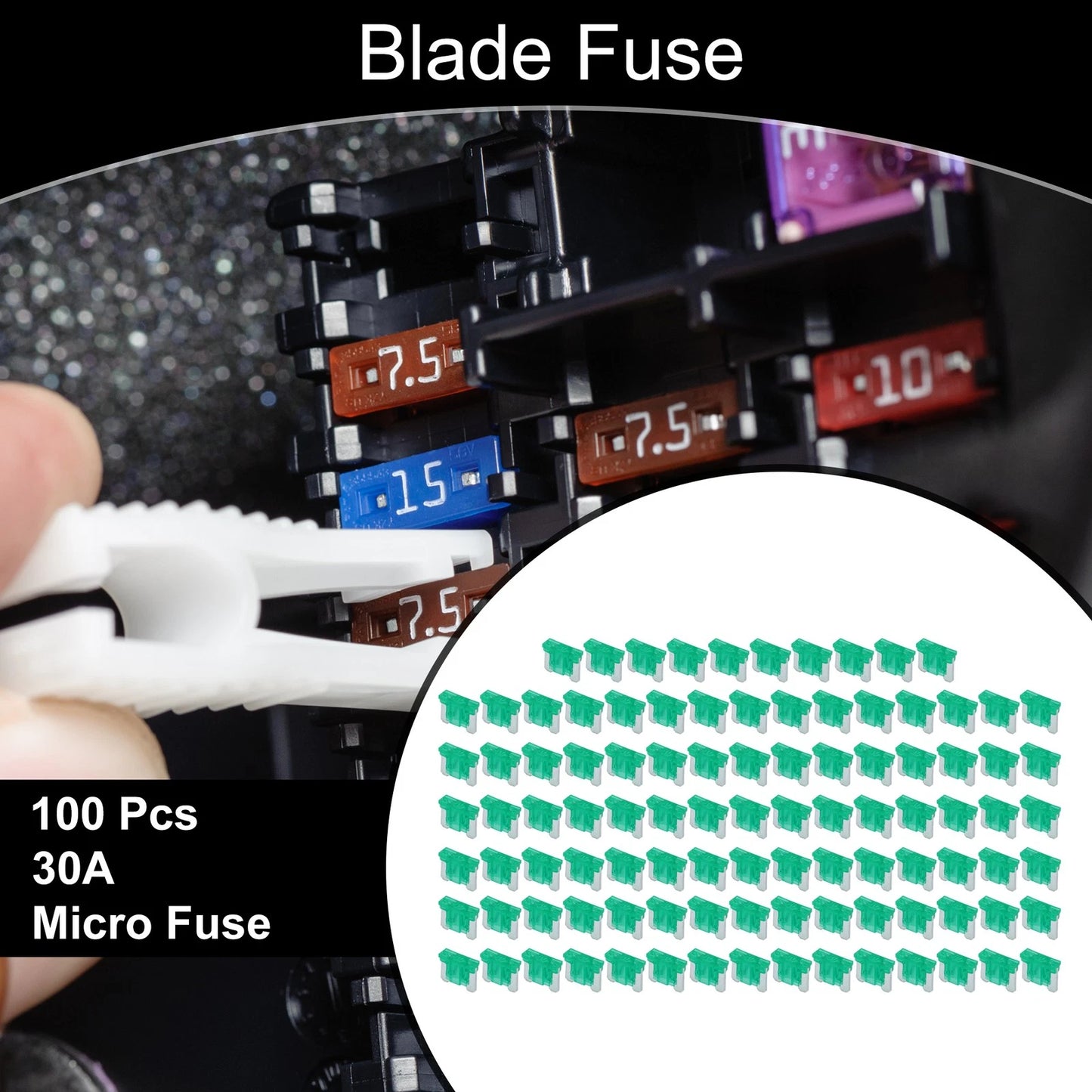 Set of 100 Micro 30A Blade Fuses for Car Boat Truck RV Motorcycle