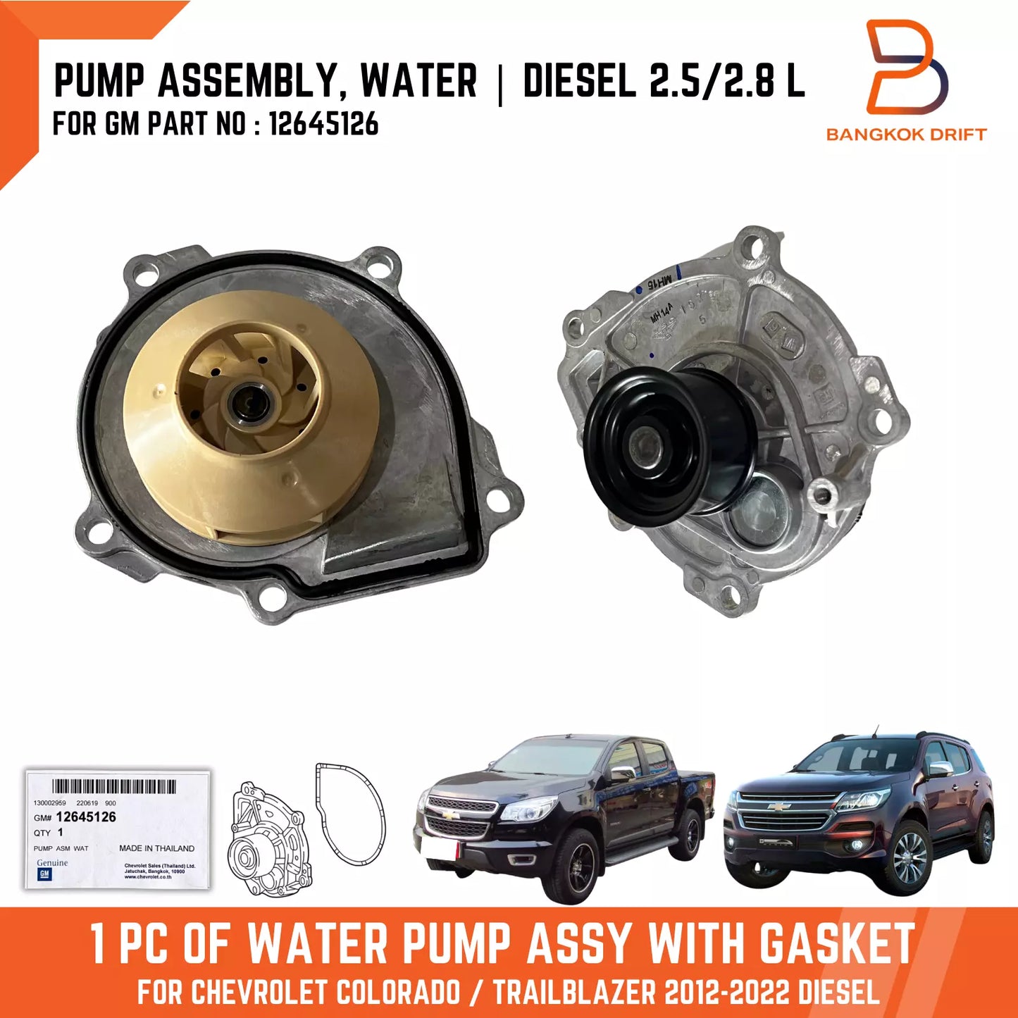 Water Pump & Gasket for Holden Colorado Trailblazer RG Diesel (2012-2020)