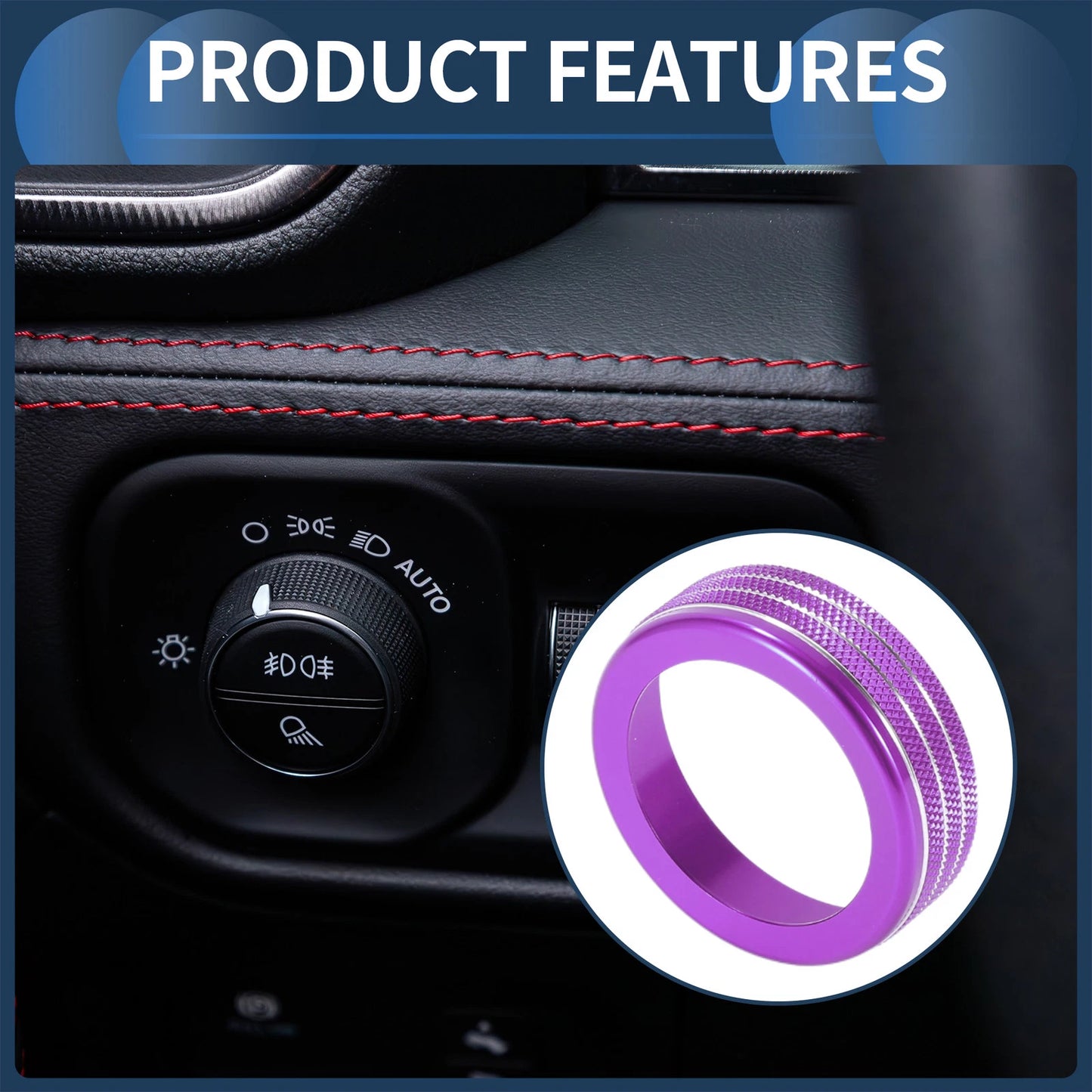 Headlight Fog Light Switch Knob Cover Ring for Dodge RAM (2018–2022) Purple