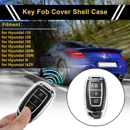 TPU Silicone Car Key Case for Hyundai i10 (2010–2023) - Black/Silver Edge