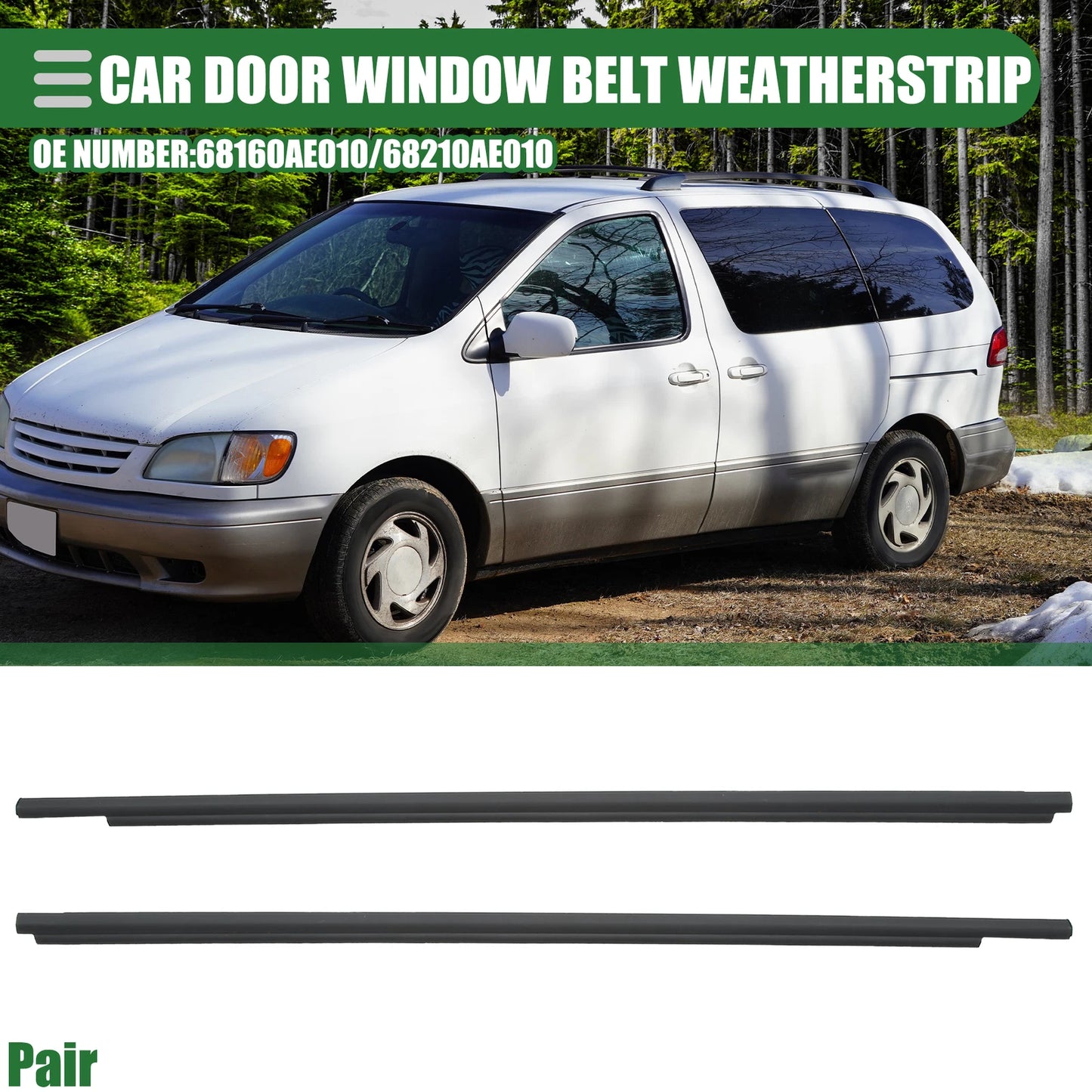 Set of 2 Front Left Right Door Window Belt Weatherstrip for Toyota Sienna (2004–2010)
