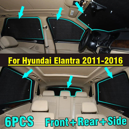 6x / Front Side Rear Window Windshield Privacy Sunshade / Hyundai Elantra (2011–2016)