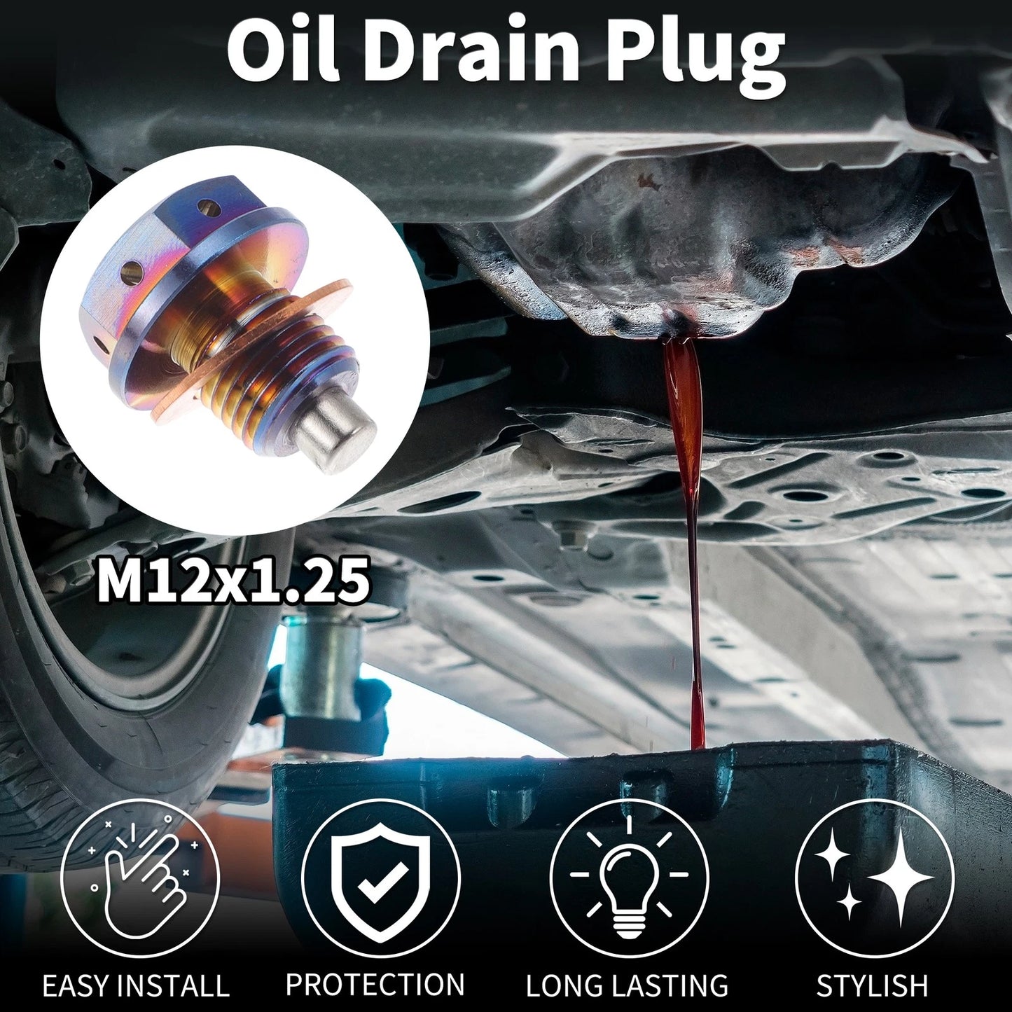 M12x1.25 Magnetic Oil Drain Plug for Universal Applications (Titanium Alloy)